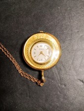 Vtg Endura Pendant Watch Manual Wind Swiss Necklace Gold Tone 35mm Swiss Made