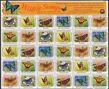 1993 NWF Full Pane of 30 Seals *Butterflies* MNH