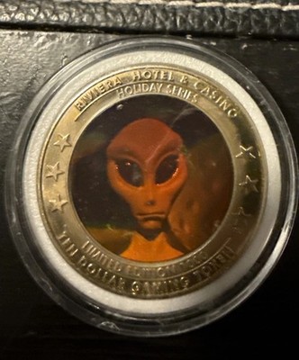 Riviera Hotel Casino Las Vegas $10 Gaming Token Holiday 2002 April Fools Holo