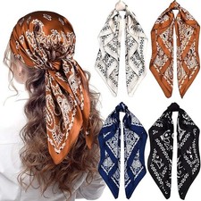 4 Pcs 27'' Square Satin Head Scarves Satin Bandanas For Women Satin Headband
