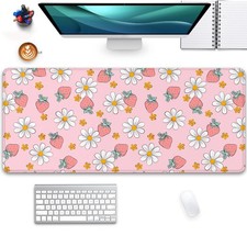 Strawberry Mouse Pad Desk Mat,Pink Large 27.5" x 11.8",