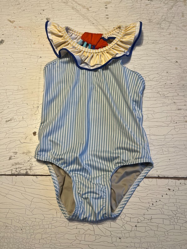 Girl's BELLA BLISS Size 5 Blue/White Striped Swimsuit