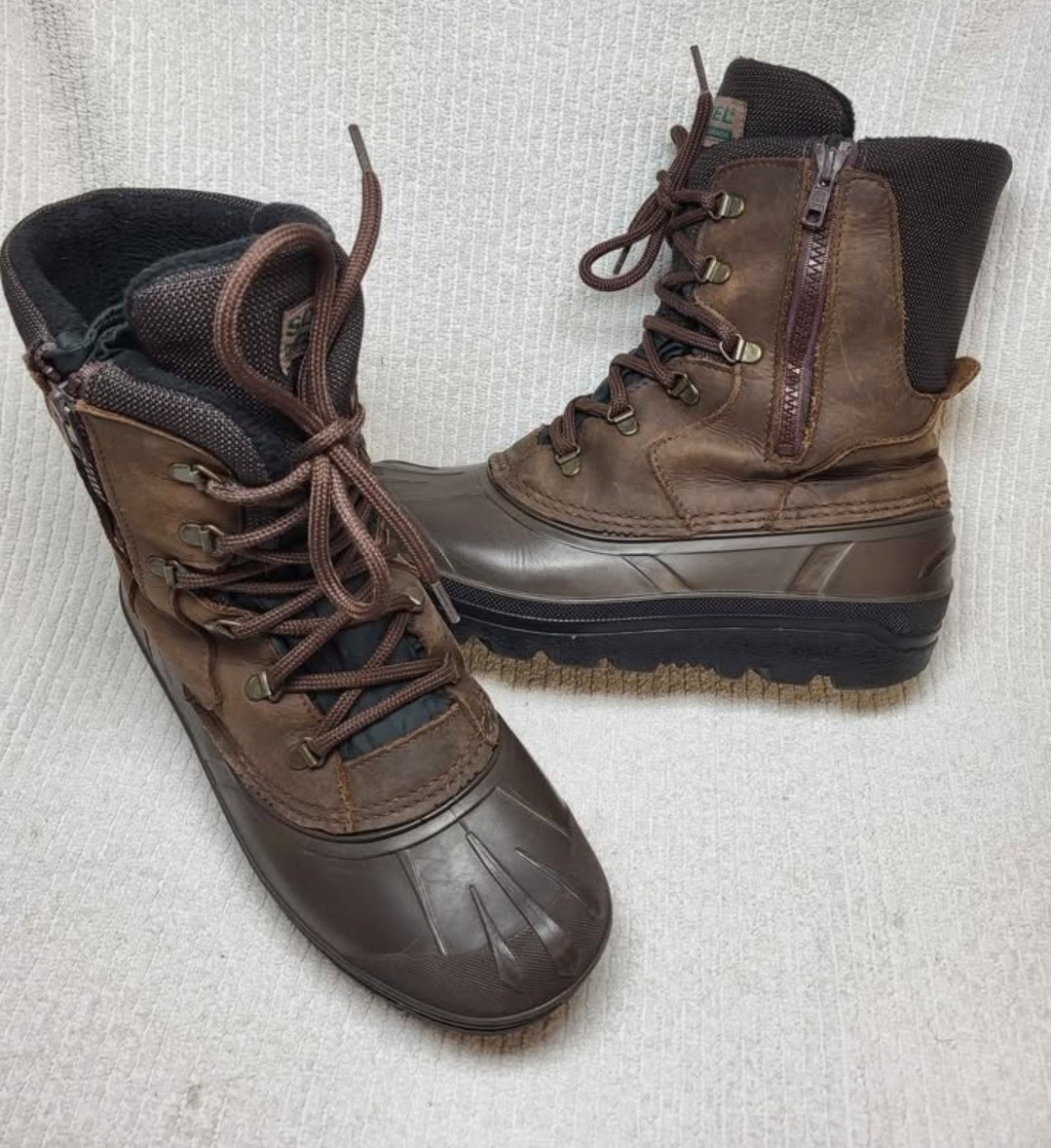 Women's Sorel Kaufman 9 waterproof leather winter boots brown snow side zip