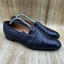 Mauri for Leightons Mens Size 11.5 E Loafers Black Ostrich Leather Made in Italy