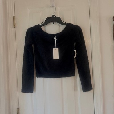 Good American Plush Off Shoulder Top Black MEDIUM