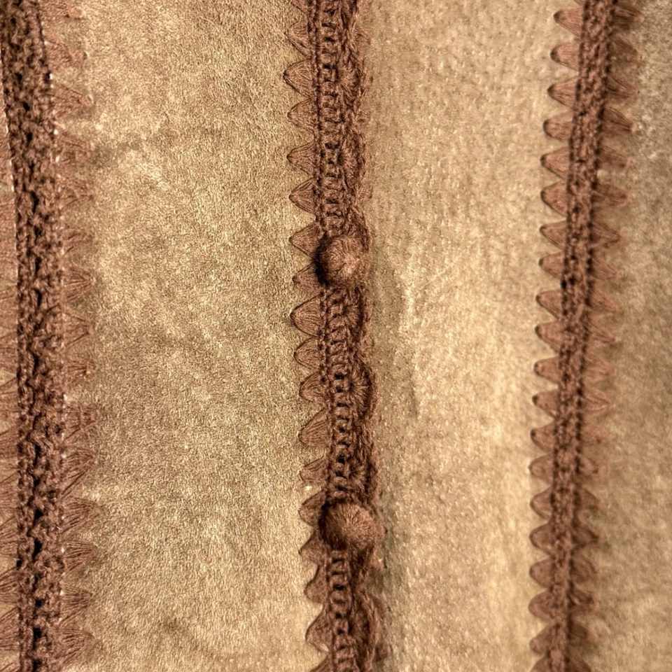 Suéter De Colección Años 90 Y2k Suroeste Western Talla L Marrón Gamuza Patchwork Crochet Ribete Foto 4 de 4