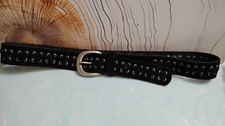 Vtg Black Suede Leather Belt 2 Straps Laced Together