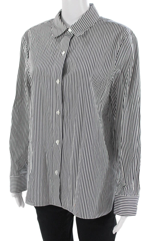 Blusa Theory Mujer Negra Rayas Algodón Cuello Abotonado Manga Larga Talla L Foto 2 de 4