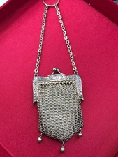 Antique Mesh Chatelaine Purse Victorian German Silver