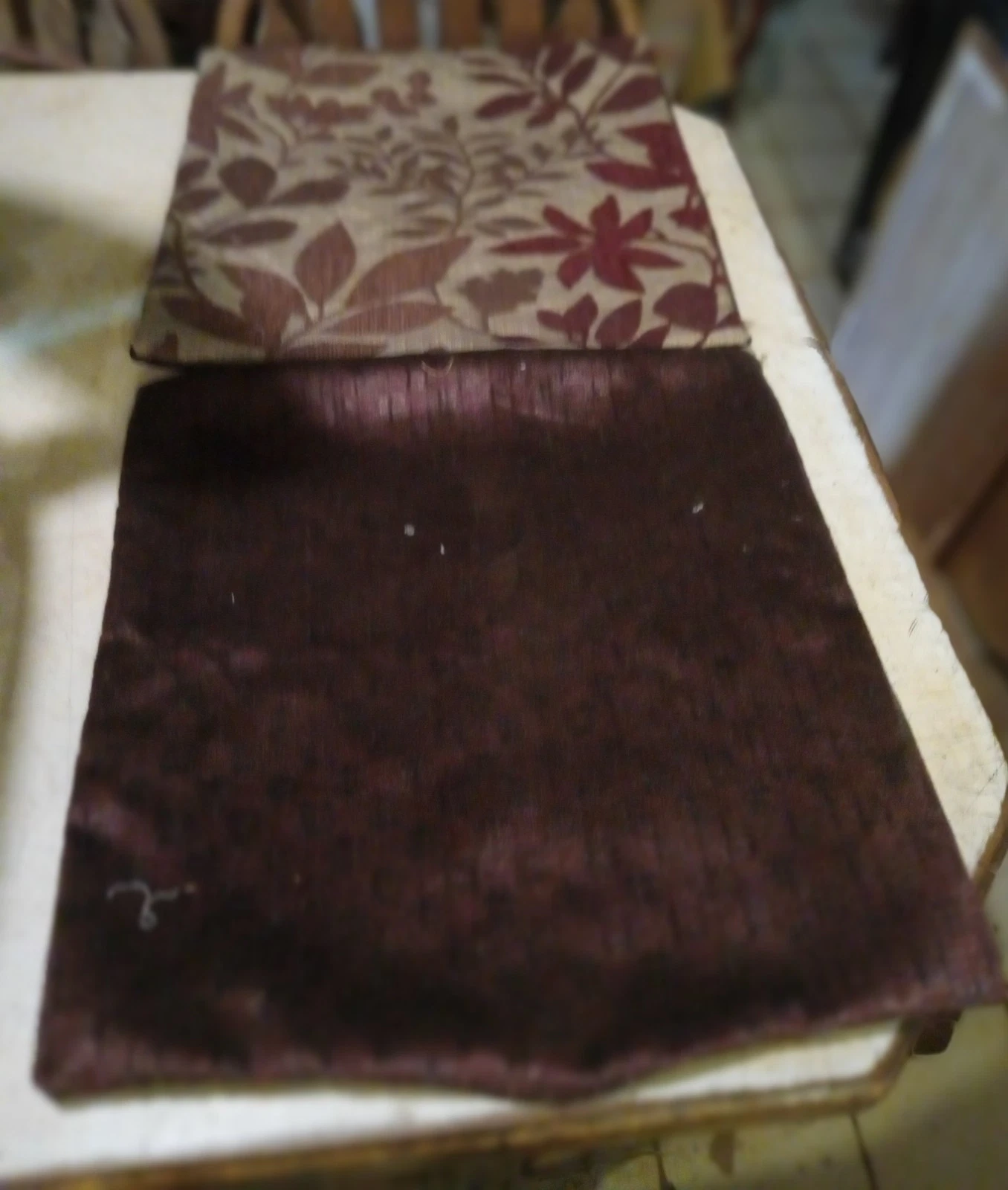 Pair of Burgundy Leaf Print Pillows 18 x 18
