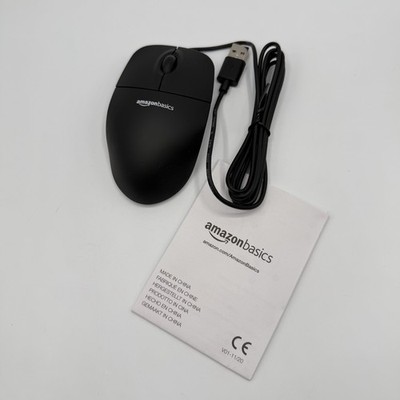 Amazon Basics 3-Button Wired USB Computer Mouse, Single Black