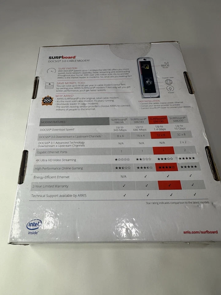 ARRIS SURFboard SB6190 DOCSIS 3.0 Cable Modem 32x8 1.4Gbps - New Sealed in Box - Image 4 of 4
