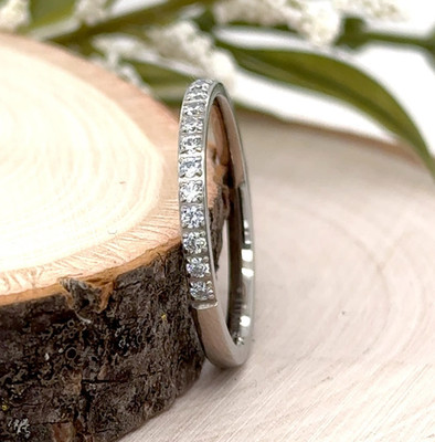 2mm Silver Titanium Stackable Band High Polish CZ Hypoallergenic Christmas Ring