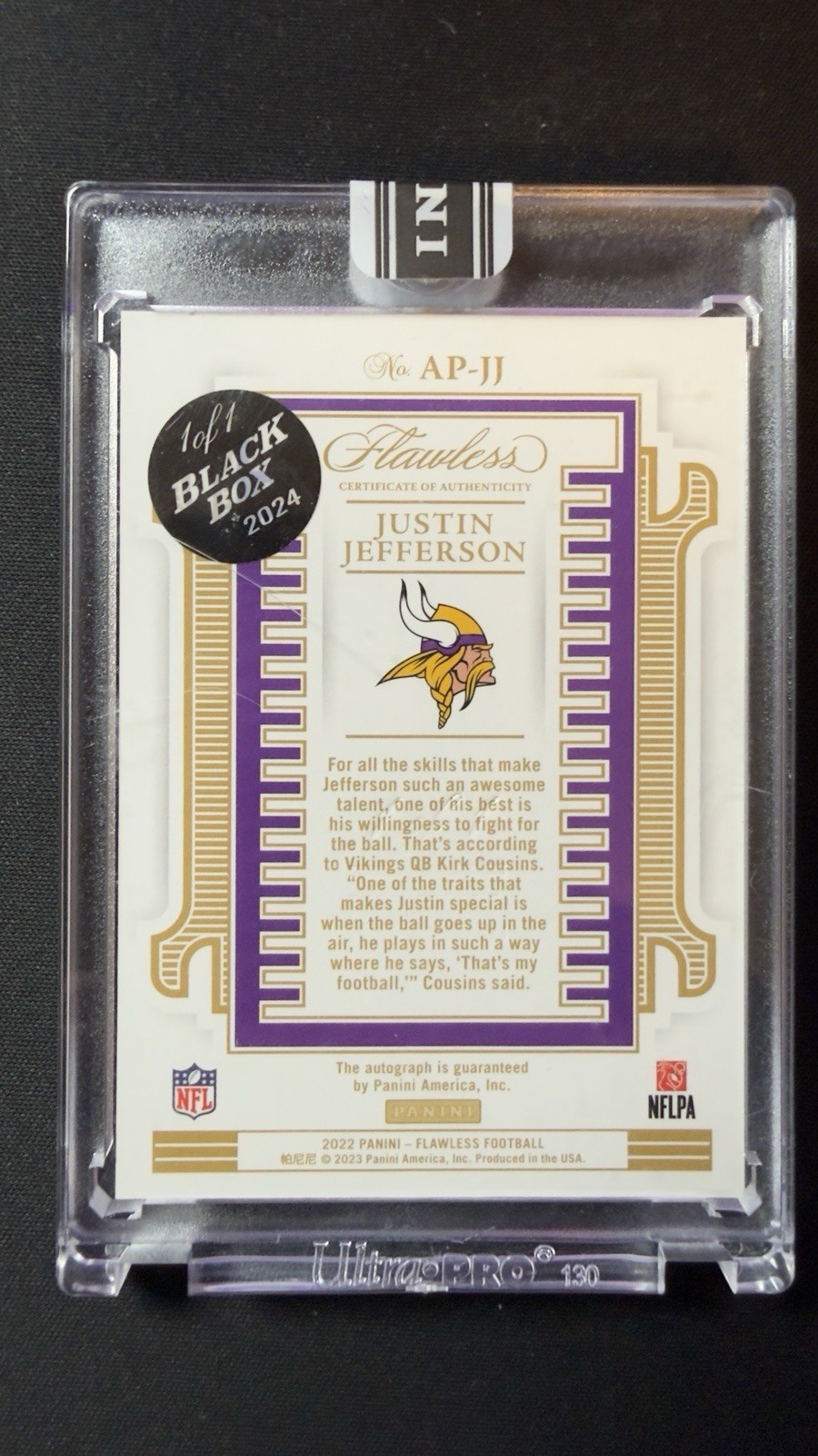 2022 Panini Flawless - ALL-PRO Ink Justin Jefferson #AP-JJ 1/1 One Of One view 7