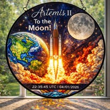 Stained Glass Suncatcher Earth Moon Space Window Hanging Astronomy Gift