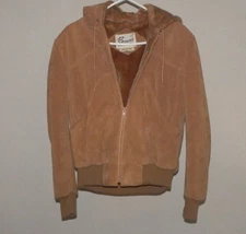 Vintage Berman's Hooded Suede Bomber Jacket Parka Shearling Lined Men's 38 Small
