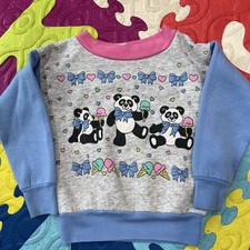 Vintage 80s Youth kids sweatshirt panda dancing Easter Pink Purple Ice cream 4T