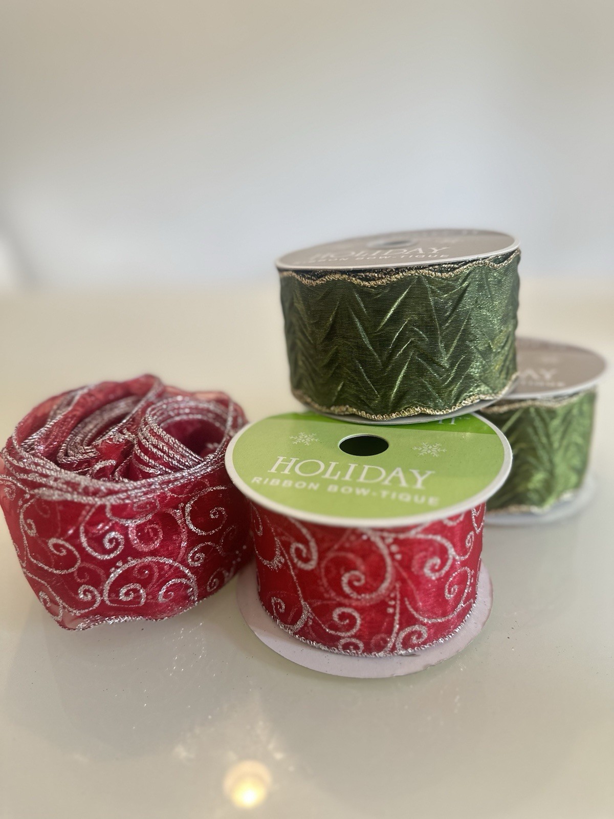 Lot 4 Christmas Wired 2.5" Ribbon - Celebrate It Red And Metallic Green 110 Ft