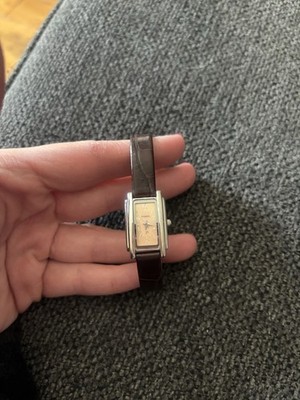 Fossil Women's Rectangular Silver-Tone Case Watch with Brown Leather Strap 