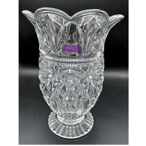 Marquis By Waterford Lead Crystal Pineapple Vase Scalloped Rim Diamond-Cut Vtg