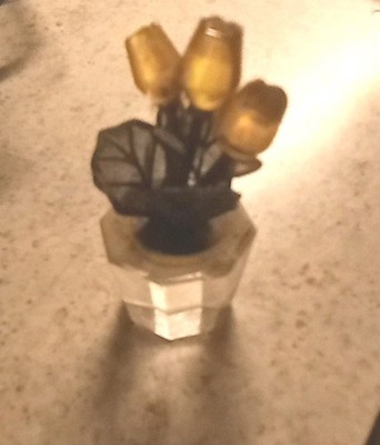 Paar Swarovski Figuren Blumentopf gelb & klar Blume Top Zustand 