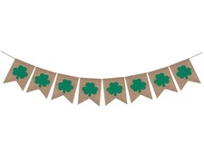 St Patricks Day Garland, Clover Shamrock Banner, Vintage Rustic Burlap Shamrock
