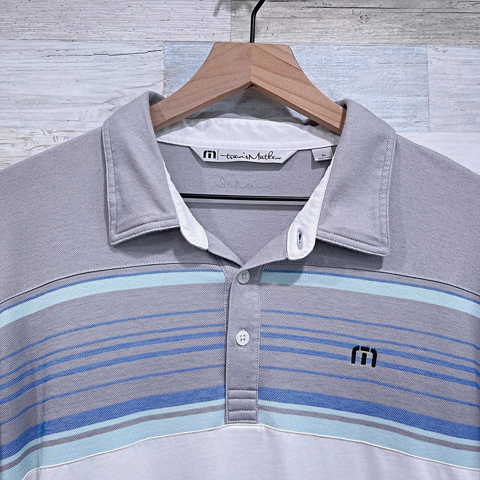Polo de golf Travis Mathew Leeway a rayas de algodón Pima blanco gris para hombre XL Foto 2 de 4