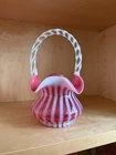 Vintage Fenton Cranberry Opalesent Spiral Optic 8 1/2" Handled Basket cg