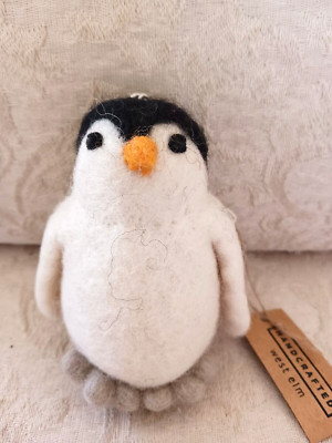 West Elm Wool Felt Christmas Ornament Happy Penguin New Made in Nepal