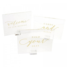 Set of 3 Clear  Gold Acrylic Wedding Signs