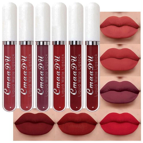 6pc Matte Liquid Lipstick Set (Nude, Red, Mauve)