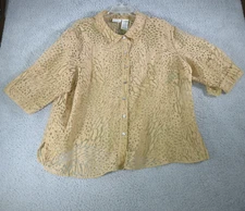 White Stage Women's Top 3/4 Sleeve Tunic Blouse Beige Size 26W-28W