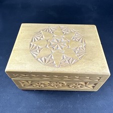 Vintage Wood Carved Trinket Box Octagonal Star Design 4  X 2  