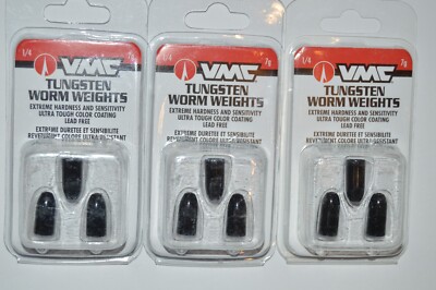 3 packs vmc tungsten texas rig worm soft plastic sinker weights black 1/4oz