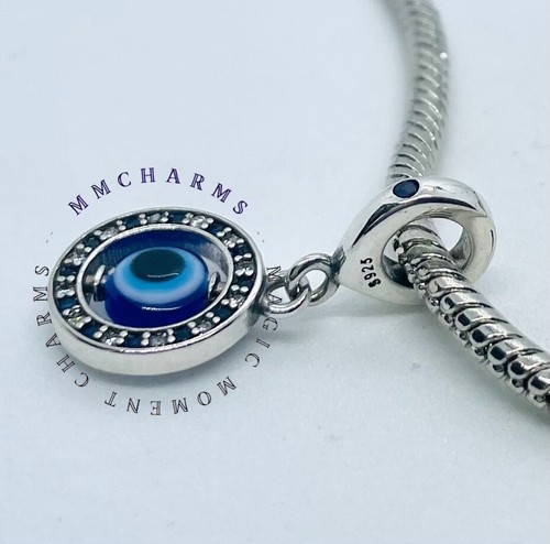 Sterling Silver S925 - Hamsa Evil Eye Charm & Pouch - Blue Tirkish Eye Dangle - Picture 3 of 5