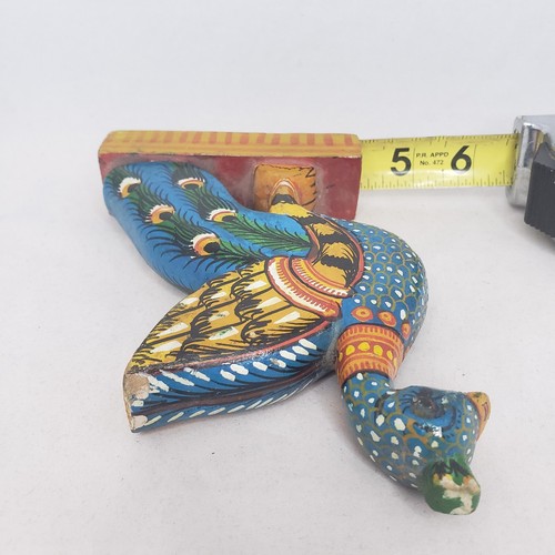 Estatuilla de pavo real de madera pintada a mano de colección arte popular de pavo real - Imagen 11 de 12