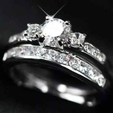 2Ct Simulated Diamond Bridal Set Engagement Ring 14K White Gold Plated Round Cut