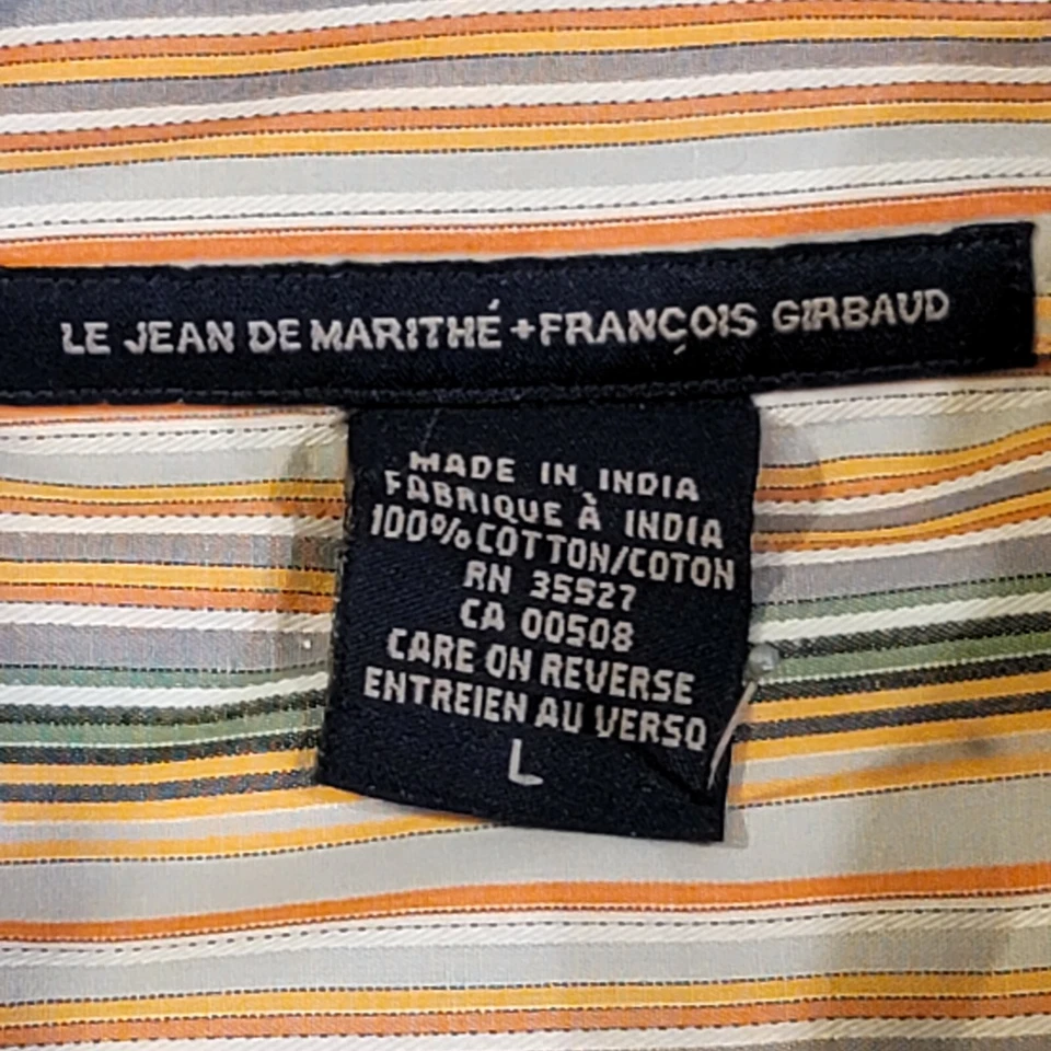 Le Jean De Marithe Francois Girbaud Shirt Mens L Striped Dress French Cuff - Image 4 of 4
