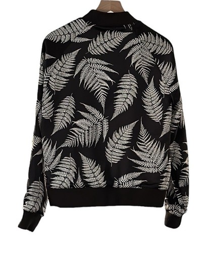H&M Fully Reversible Bomber Jacket Black Black White Fern Print Vesatile Size S - Picture 5 of 7