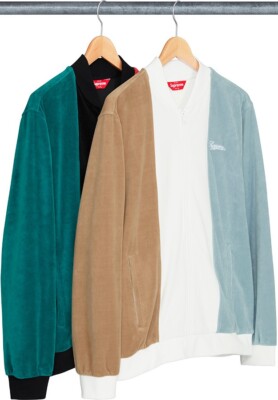 Supreme Velour Zip Up Jacket Men Large Blue White Cotton Polyester