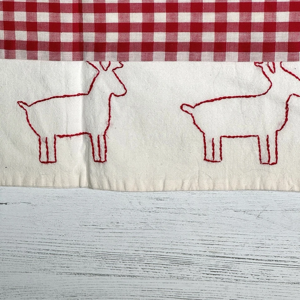 De Colección Navidad Rojo Guinga Valencia y Panel Cortinas Bordadas Reno Hecho a Mano Foto 3 de 4