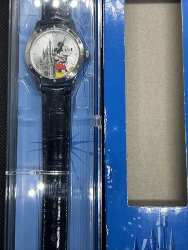 WDW DISNEY Mickey & Castle Limited Release WOMENS WATCH Black Leather Band - New - Picture 6 of 11