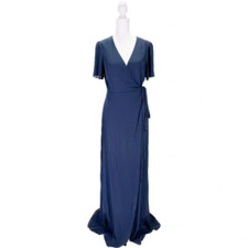 Show Me Your MuMu Small Navy Noelle Flutter Wrap Dress Formal Bridesmaid Gown