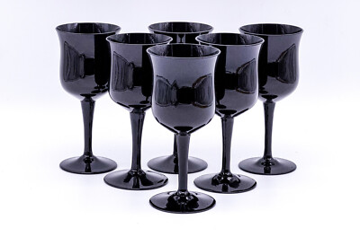 6er Set Vintage Weingläser aus schwarzem Glas Handmade | Schwarz 