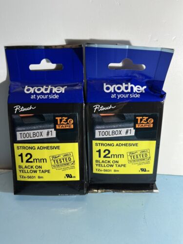 QTY X 2 Brother Pro Tape TZe-S631 Heavy Duty Adhesive-Black On Yellow 12mm - Afbeelding 1 van 3