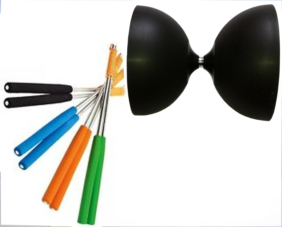 DIABOLONET-KREISZ Henrys Jazz Diabolo Schwarz mit Tuning Kit von Diabolonet + Henys Alustäbe 325