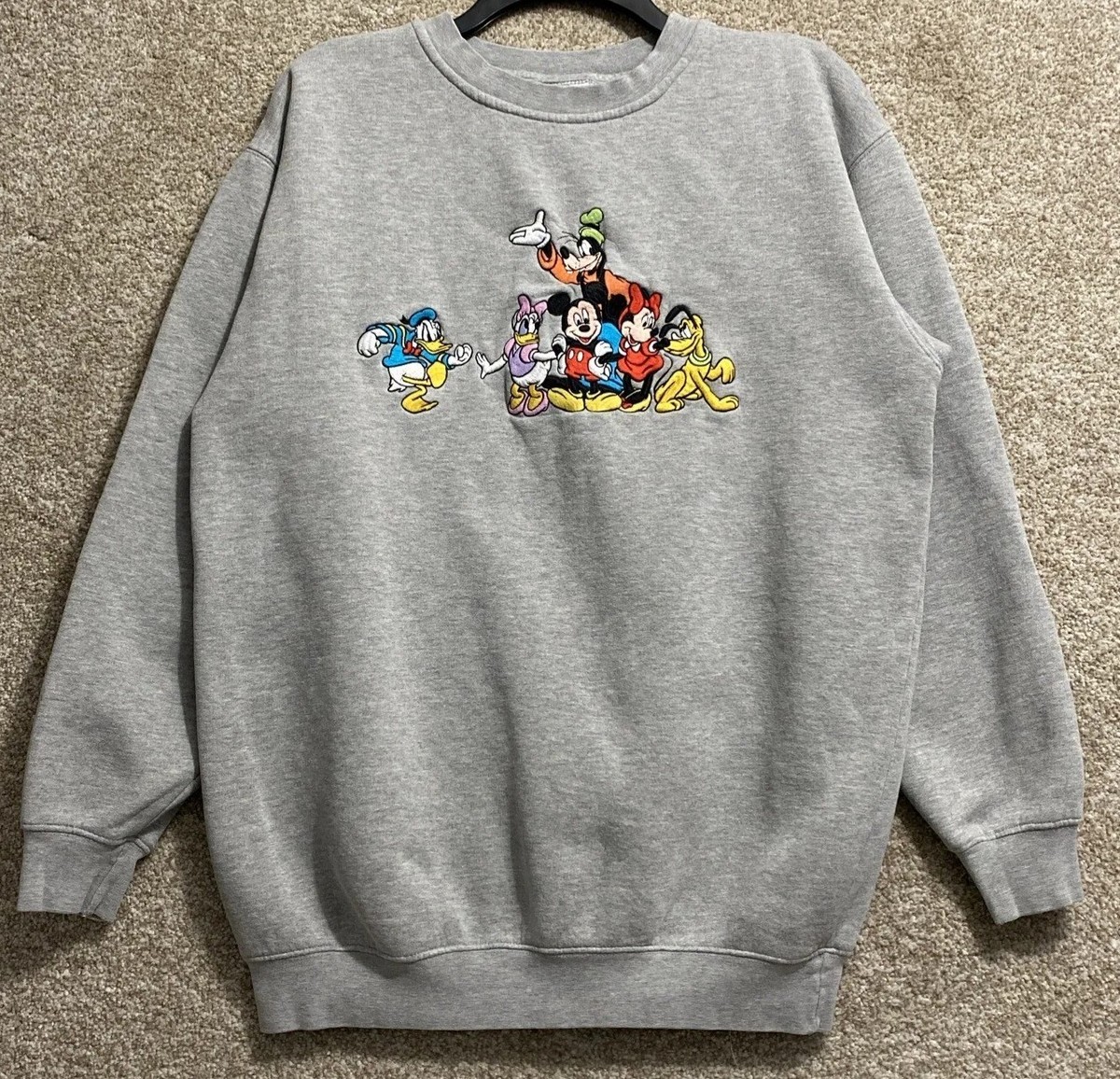 Disney Mickey Inc Embroidered Gray Crewneck Pullover Sweatshirt 