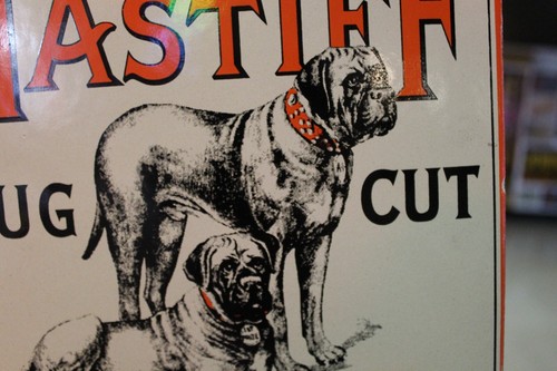 RARE SMOKE MASTIFF PLUG TOBACCO DEALER PORCELAIN METAL SIGN DOG CHEWING INDIAN - Picture 6 of 12