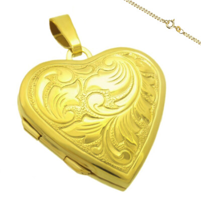 Medallion Heart Silver Yellow - Gold Plated 1A Amulet Medium 2 Photos Engraving