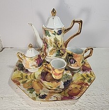 VTG 9 Piece Mini Tea Set Fruit Pattern with Gold Trim Baum Bros Formalities